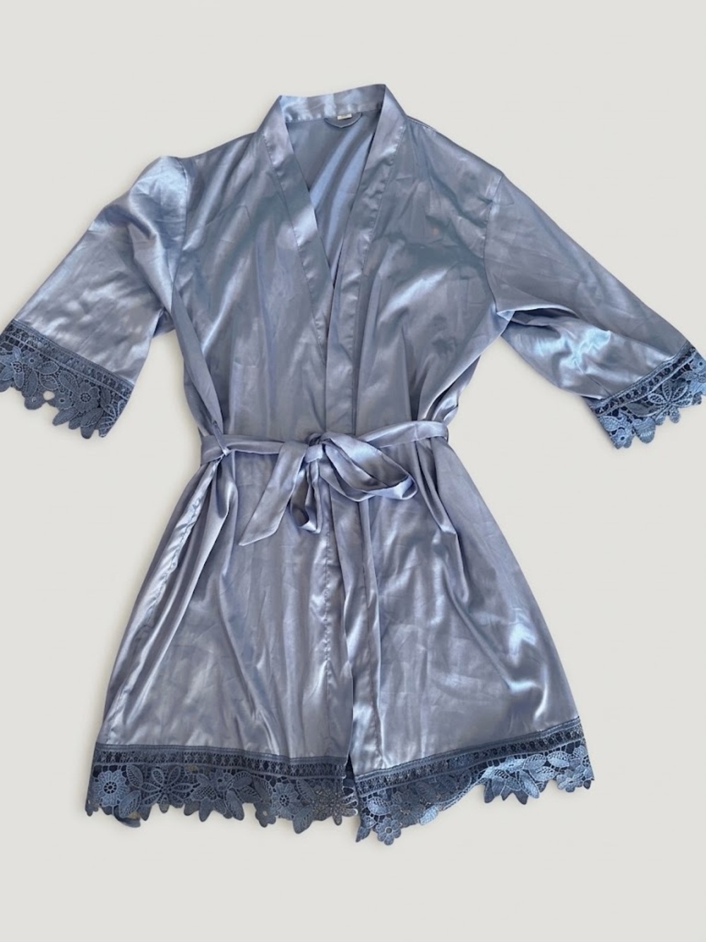 Silky Lace-Trim Robe - Light Blue